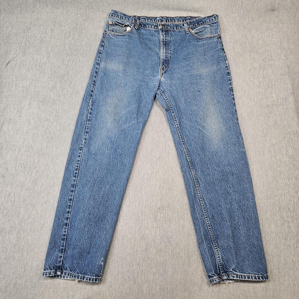 VTG Levis 505 Jeans Mens 42x32 Blue Regular Fit Distressed Made In USA 90s